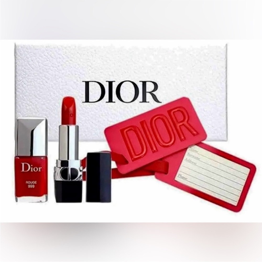 Christian Dior Rouge 999 Lipstick & Nail Polish and Luggage Tag Set - New in Box